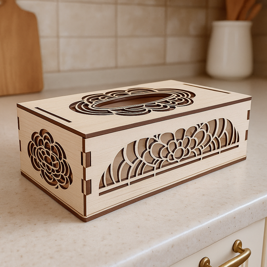 🌿 Boîte à Mouchoirs en Bois – Gravure Arabesque 🌸