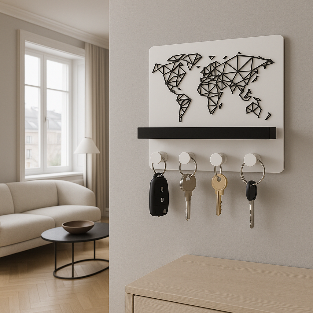 🔑 Porte-Clés Mural avec Étagère – Monde