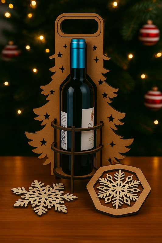 Support Bouteille Bois – Sapin de Noël 🎄 – Porte-bouteille décoratif et écologique
