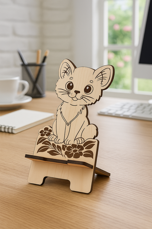 Support Téléphone en Bois – Chat Mignon