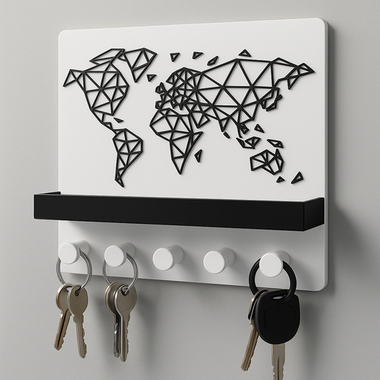 🔑 Porte-Clés Mural avec Étagère – Monde