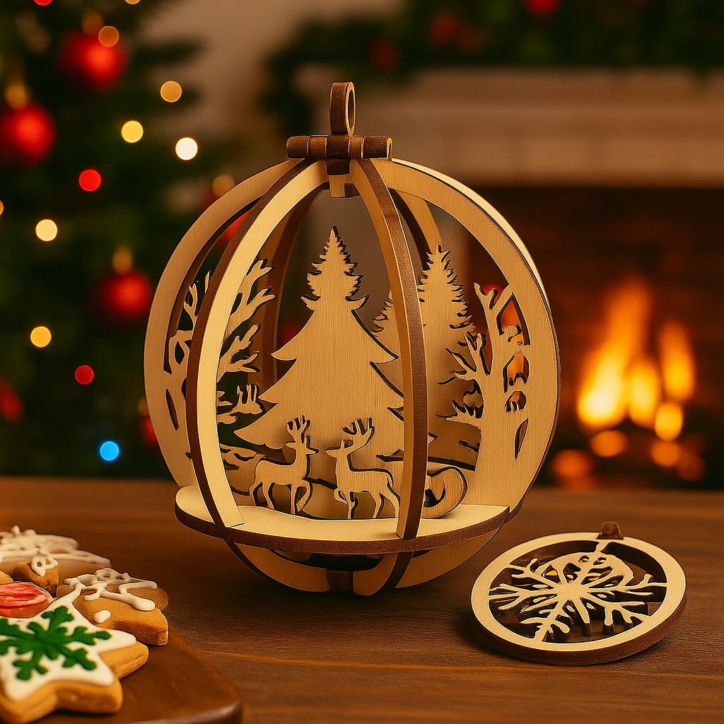 Suspension Bois Noël – Scène Hivernale 3D