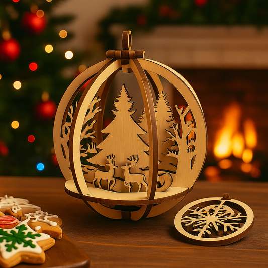 Suspension Bois Noël – Scène Hivernale 3D