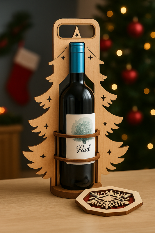 Support Bouteille Bois – Sapin de Noël 🎄 – Porte-bouteille décoratif et écologique