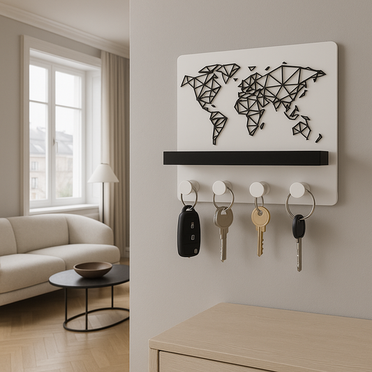 🔑 Porte-Clés Mural avec Étagère – Monde