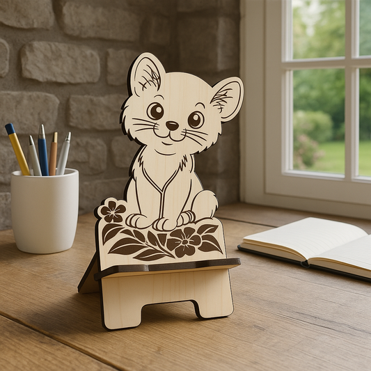 Support Téléphone en Bois – Chat Mignon