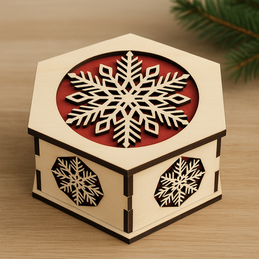 Boîte Cadeau Hexagonale en Bois – Flocon de Neige