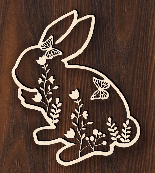 Lapin de Printemps – Silhouette en bois à suspendre