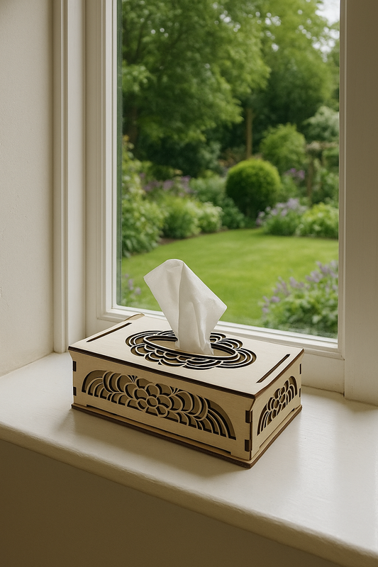 🌿 Boîte à Mouchoirs en Bois – Gravure Arabesque 🌸