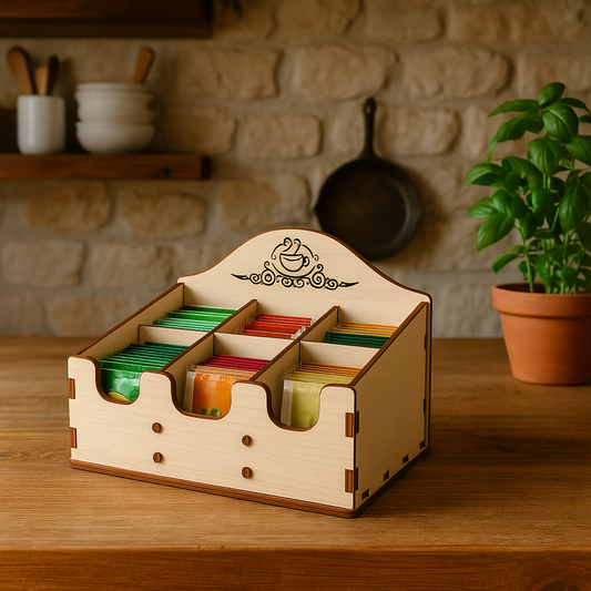 Boîte à Sachets de Thé en Bois – 6 Compartiments